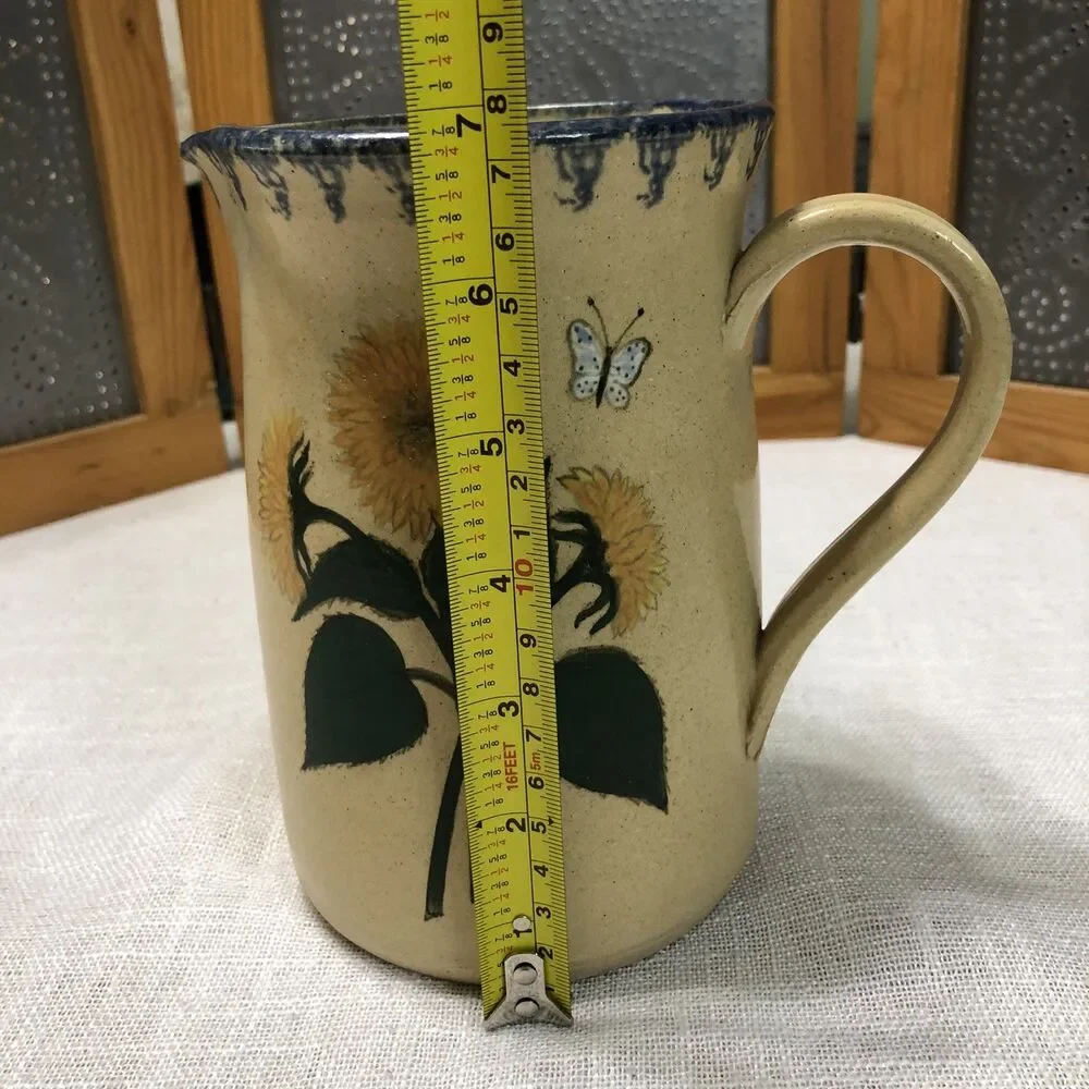 VTG 1996 Nancy Anderson Pennsylvania Pottery Sunflower Pitcher Signed USA